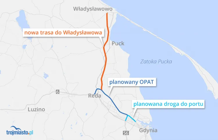 Plan rozbudowy dróg na północ od Gdyni.
