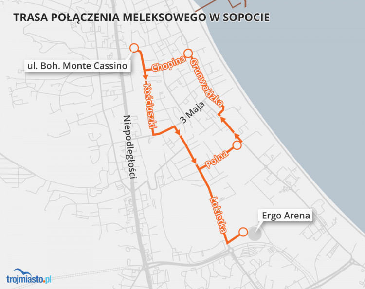 Przjeazd na trasie Ergo Arena - Monte Cassino kosztował będzie 4 zł. Po drodze meleks zatrzyma się na trzech przystankach.