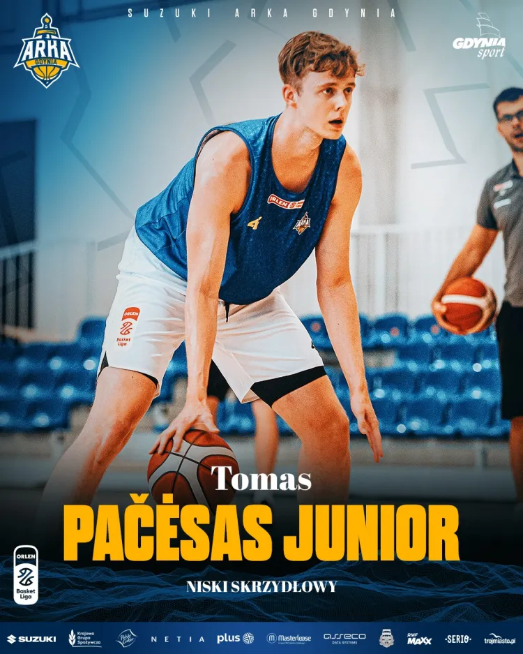 Tomas Pacesas Jr. podpisał kontrakt z Suzuki Arką Gdynia. To syn legendarnego koszykarza i trenera, który zdobył 8 tytułów mistrza Polski z Prokomem Treflem i Asseco Prokomem.