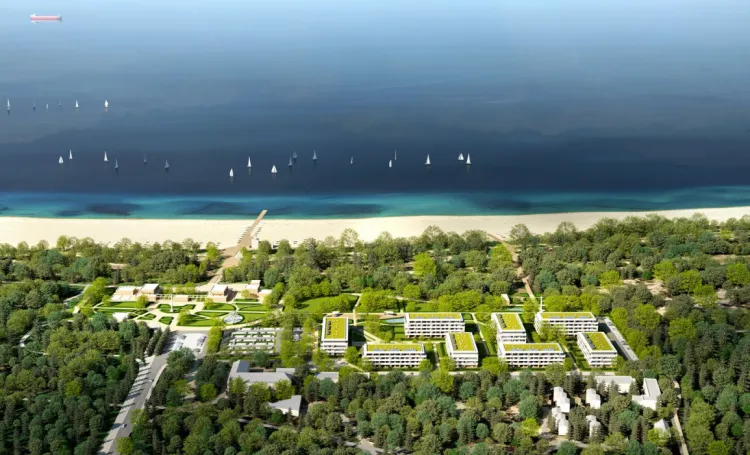 Tak ma wyglądać kompleks budynków rekreacyjnych na byłym terenie PKP przy plaży na Stogach.