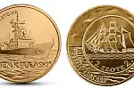 Dwuzłotówka "Fregata rakietowa gen. K. Pułaski" oraz dwuzłotówka  "nordic gold" z 2005 roku z reliefem monety 2 zł z 1936 roku z "Darem Pomorza".