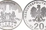 Srebrna 20-złotówka nawiązująca do 1000-lecia miasta Gdanska.