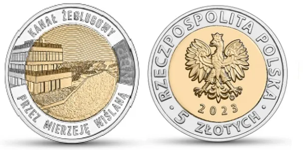 5-złotówka z z przekopem Mierzei Wiślanej (2023) z serii "Odkryj Polskę".