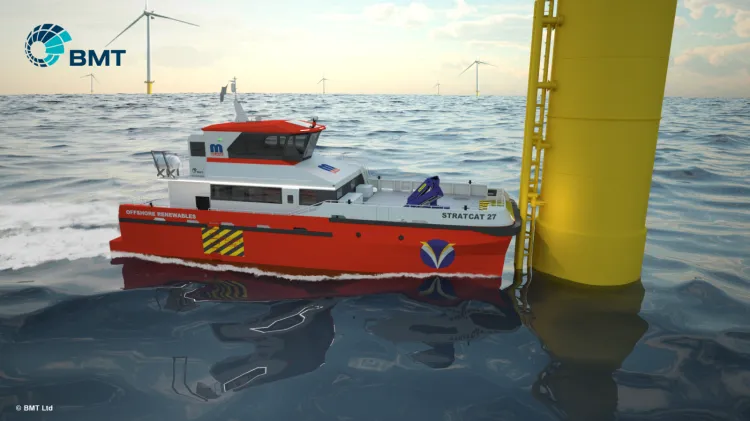 Statek do obsługi farm wiatrowych na morzu według projektu BMT Ltd.