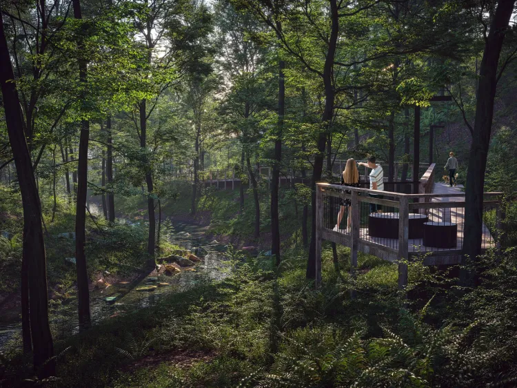 Urzeka. W ramach terenu rekreacyjnego w naturalnym lesie powstaje m.in. drewniana platforma z widokiem na Potok Oruński. 