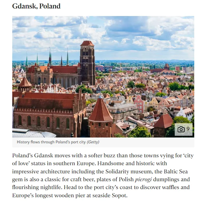 Opis atrakcji Gdańska zamieszczony w brytyjskim "The Independent".