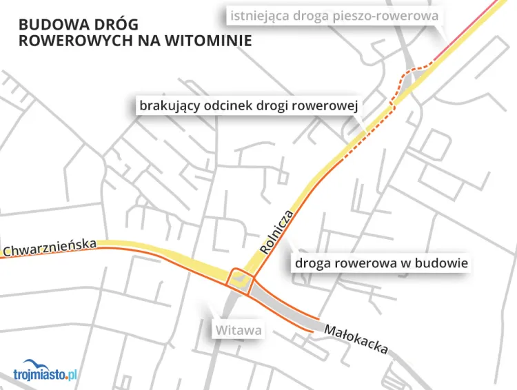 Układ realizowanych dróg rowerowych na Witominie.