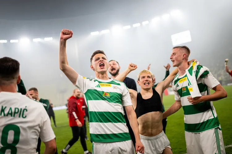 Fortuna 1. Liga: Lechia Gdańsk - Arka Gdynia Luis D'Arrigo, Maksym Chłań, Elias Olsson   radość, zwycięstwo, awans