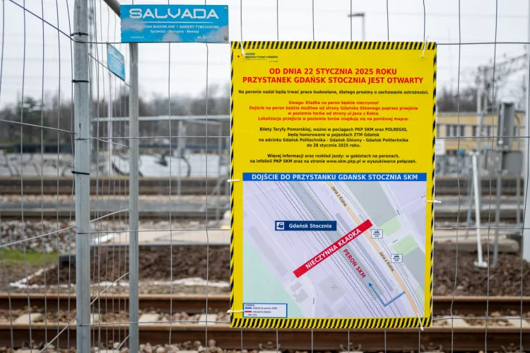Remontowany przystanek SKM Stocznia w Gdańsku.
