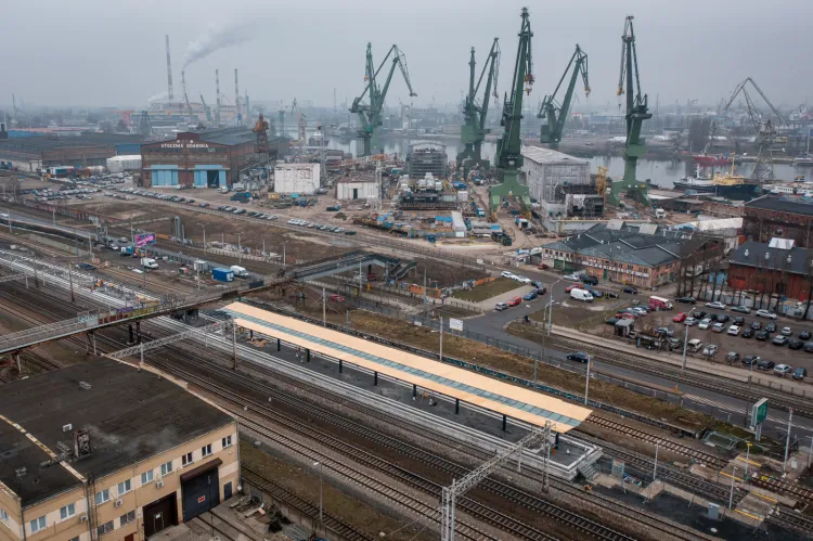 Remontowany przystanek SKM Stocznia w Gdańsku.