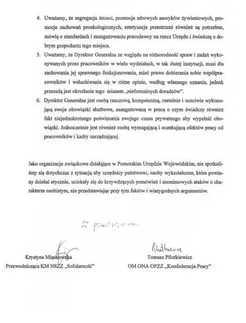 Opinia związków zawodowych o pracy dyrektor generalnej z 2024 r.