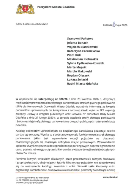 Pełna treść odpowiedzi wiceprezydenta Borawskiego