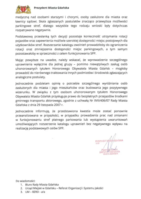 Pełna treść odpowiedzi wiceprezydenta Borawskiego