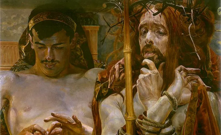 Na wystawie w PGS będzie można zobaczyć m.in. cykl autoportretów Malczewskiego przedstawiających artystę jako Chrystusa. Nz. obraz "Chrystus przed Piłatem".