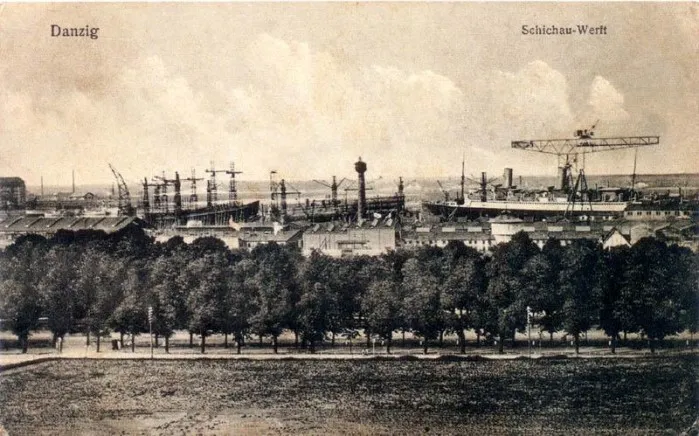 Widok na gdańską stocznię Ferdinanda Schichaua. Czy około roku 1920 rzeczywiście była na sprzedaż za 160 milionów marek?