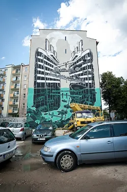 Inspirowany gdyńskim portem mural przy ul. Żeromskiego autorstwa trójmiejskiego artysty Mariusza "m-city" Warasa.