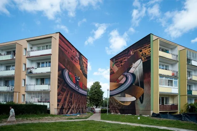 Mural przy ul. Bajana (na ścianach budynków 9A i 11C) to pierwszy na Zaspie dyptyk. Przygotowali go malarze Gdańskiej Szkoły Muralu.
