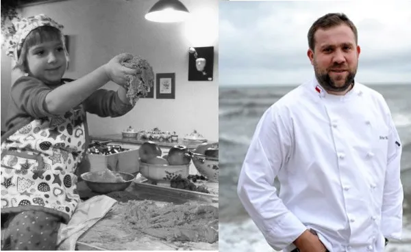 Po lewej zdjęcie córki z archiwum rodzinnego szefa kuchni, Artura Moroza: Lepienie pierników w domu rodzinnym od zawsze odbywa się kilka tygodni przed Wigilią. 